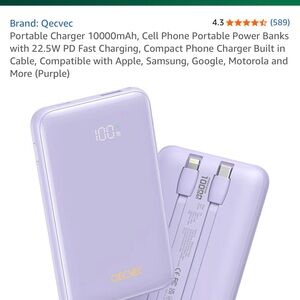 Lavender Portable Charger 10000mAh with Fast Charging